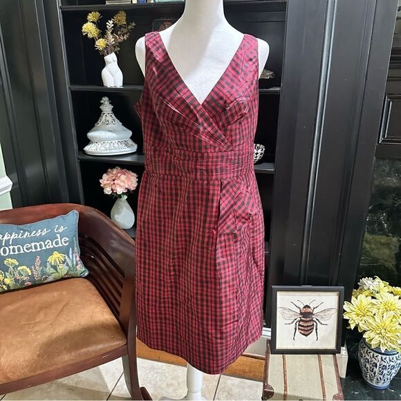 Talbots Red and Black Silk Plaid Dress Size 12 - Picture 1 of 11